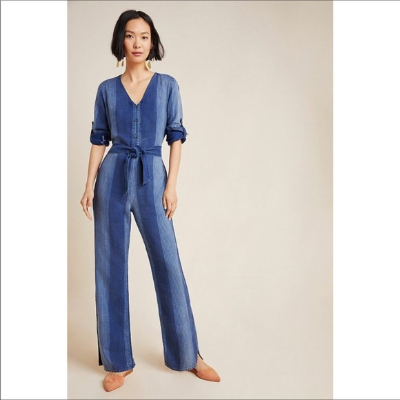NEW Cloth & Stone Laney Chambray Jumpsuit Romper Denim Jeans Patchwork - Picture 9 of 10